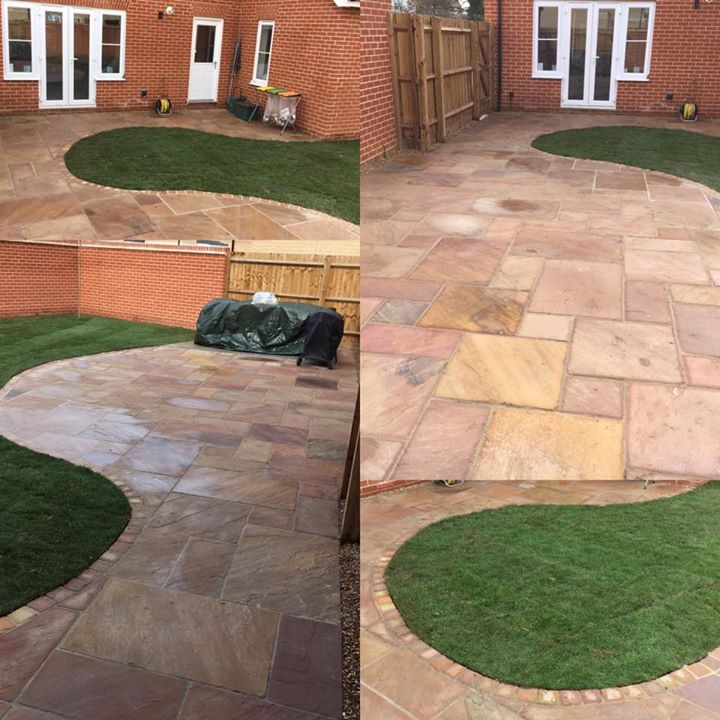 just completed a total garden make over new modak sand stone paving and edging