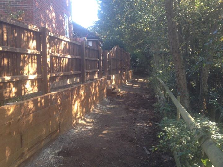 railway sleepers retaining wall and fencing job constructed and completed